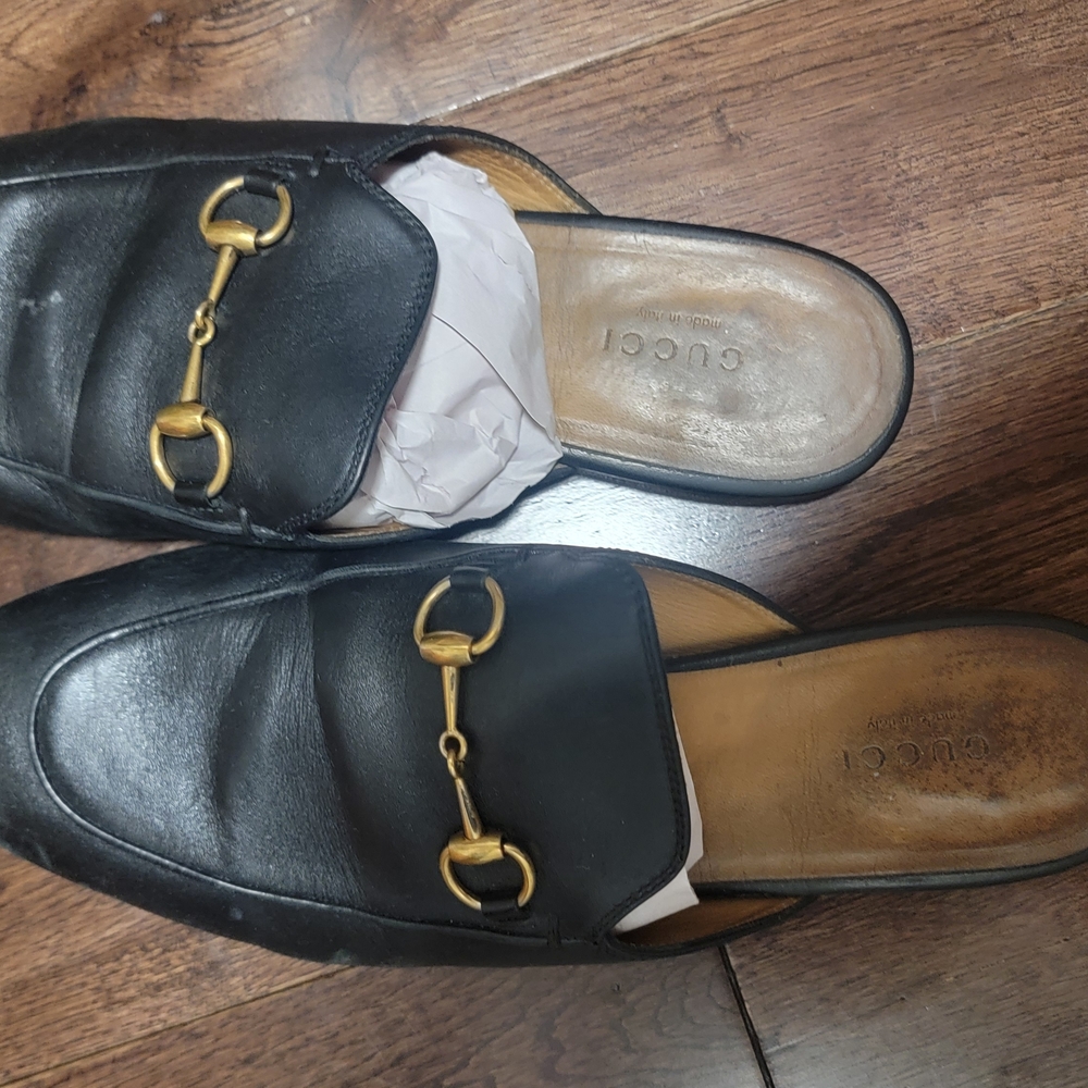 Gucci Black and Gold Princetown Mules